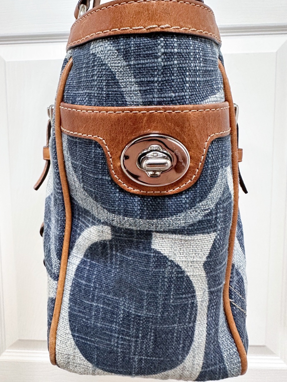 Coach Tonal Big C Signature Denim East/West Gallery Tote Y2K F13810 - Picture 7 of 13